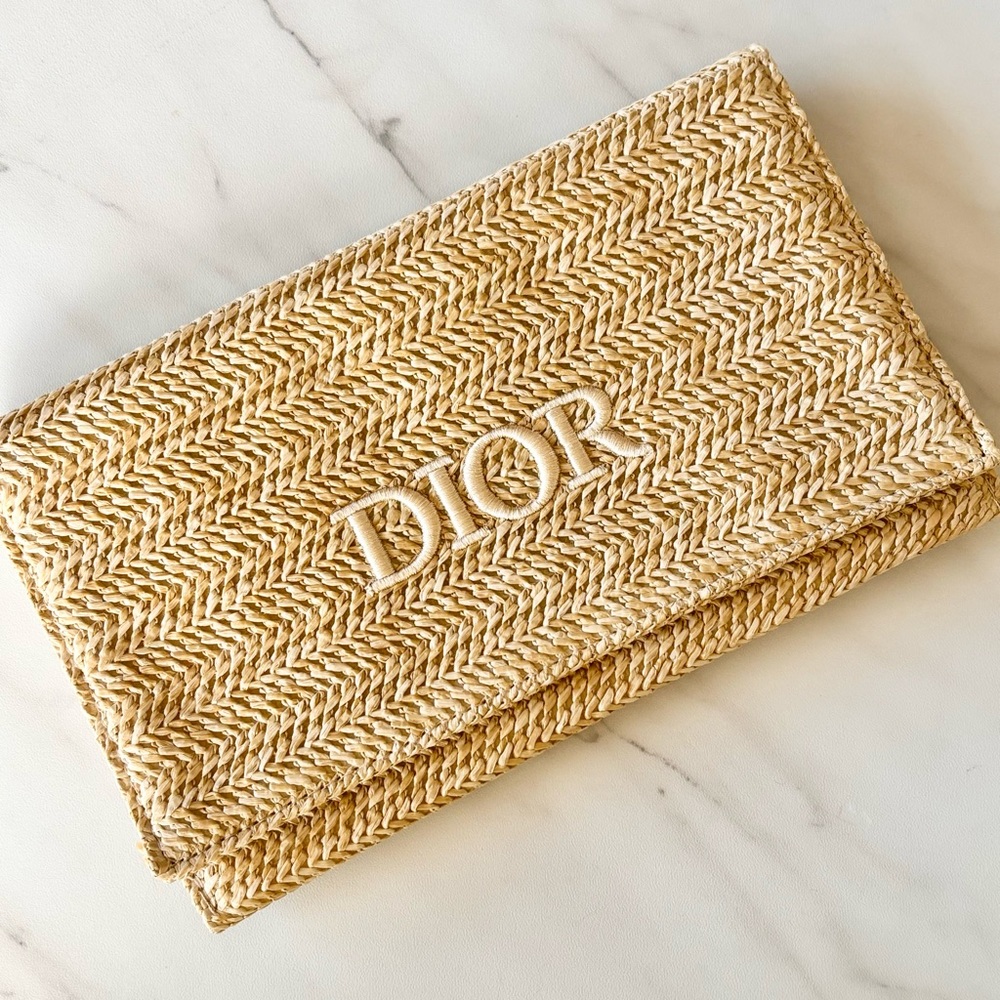 NEW Dior Beauty Raffia Clutch Bag Summer Travel Pouch